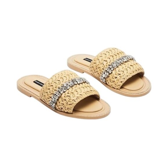 Jessica Rich Womens Woven Embellished Slide Sandals - Picture 1 of 6